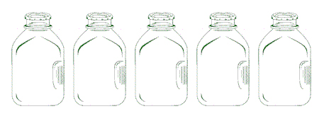 Five glass milk bottles from Longmont Dairy